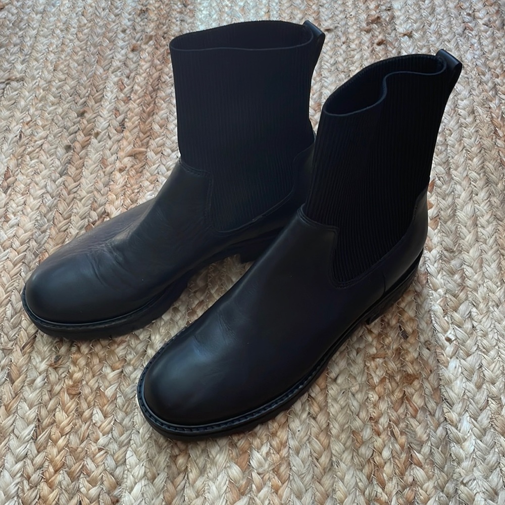 Eileen Fisher Women’s East Leather & Recycled Stretch Knit Sock Boot